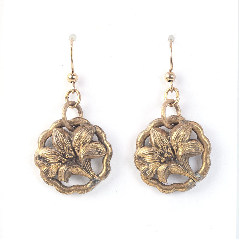 Vintage stamped brass flower earrings