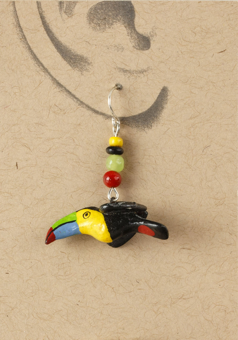 Guatemalan hand made clay Toucan earrings.