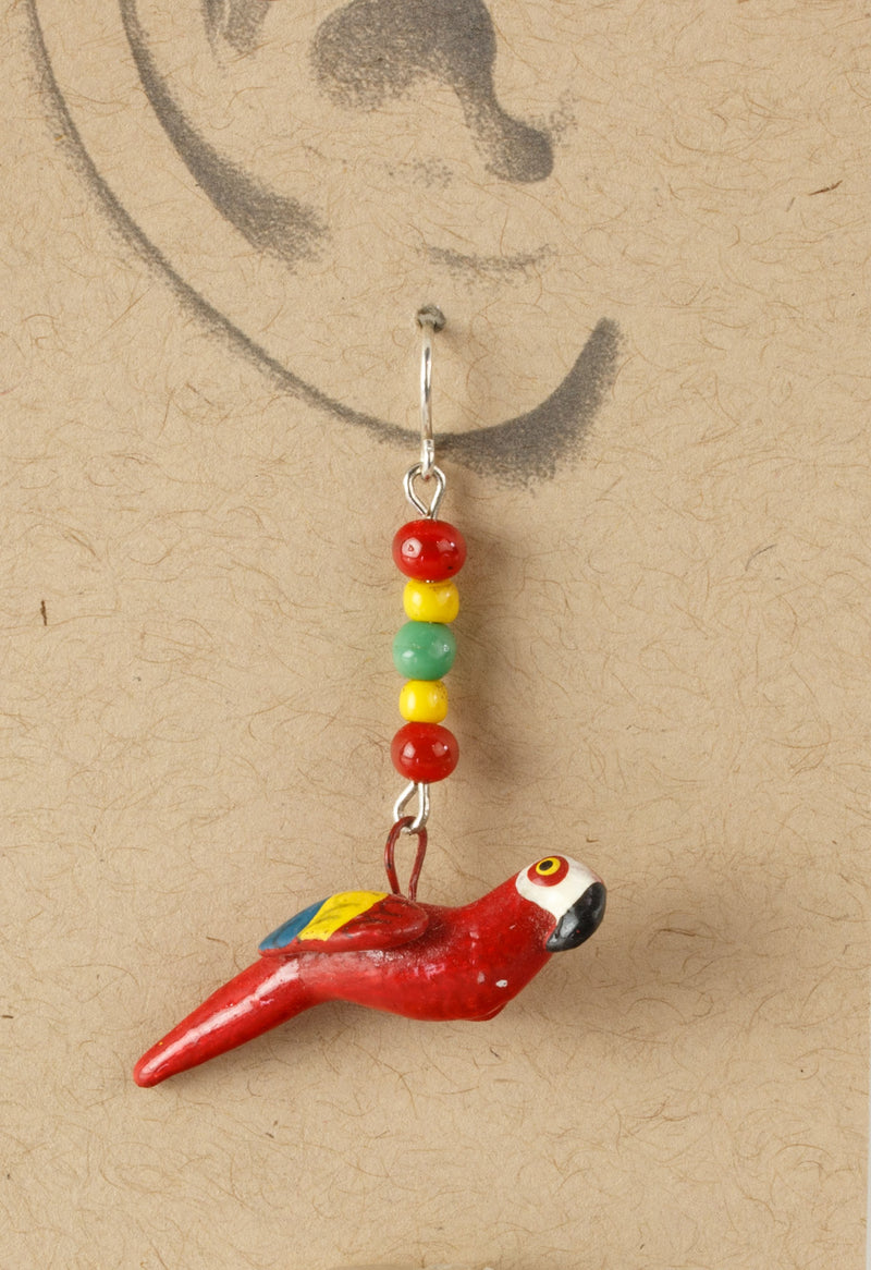 Guatemalan hand made clay Parrot earrings. 