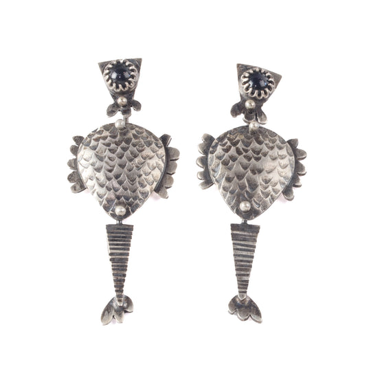 Surrealistic Chicken articulated earrings, sterling silver, artisan signed. j-ervs897cs