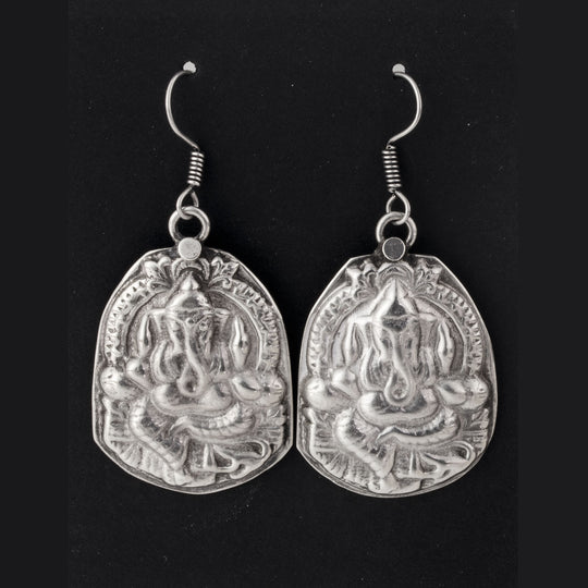 Hindu Ganesh Amulet Earrings, sterling silver, vintage. j-ervs900cs