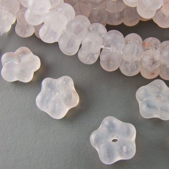 Czech frosted crystal flower rondelles, 7mm pkg of 20. b11-cr-0414