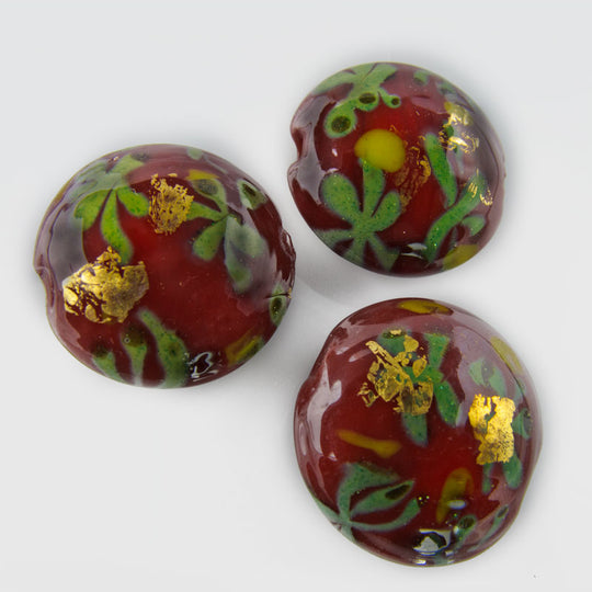 Contemporary handpainted disk beads 16x8mm Pkg of 2. b11-rd-0823(e)