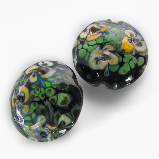 Contemporary handpainted disk beads 15x17x9mm Pkg of 2. b11-mi-0156