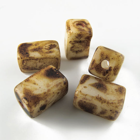 Vintage Czech picasso finish rectangles. 9x6mm. Pkg of 6. b11-br-0740(e)