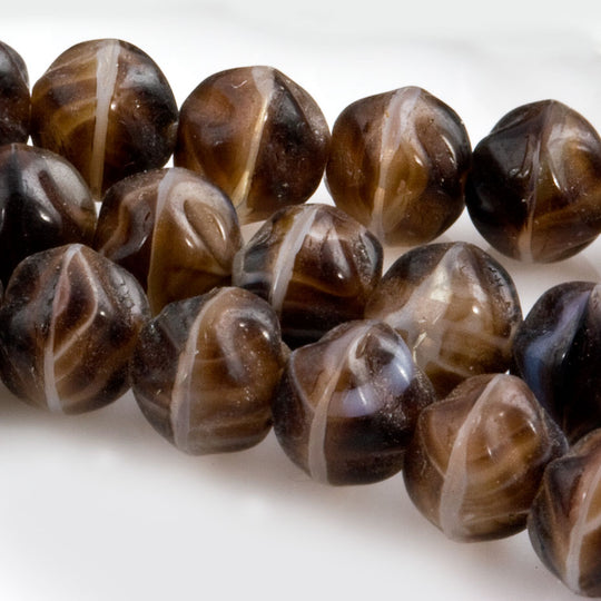 Vintage banded agate glass irregular rounds Czechoslovakia 7mm Pkg of 25. b11-br-0799(e)