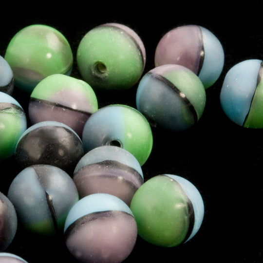 Vintage tri-color top drilled rounds with silver band 7mm Czechoslovakia Pkg of 20. b11-mi-0160