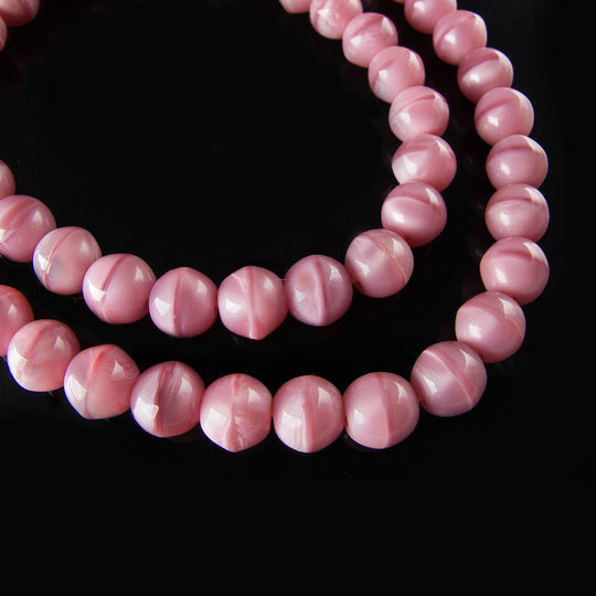 Vintage rose opal rounds with stripe, Czechoslovakia 6mm. Package of 25. b11-pp-1029(e)