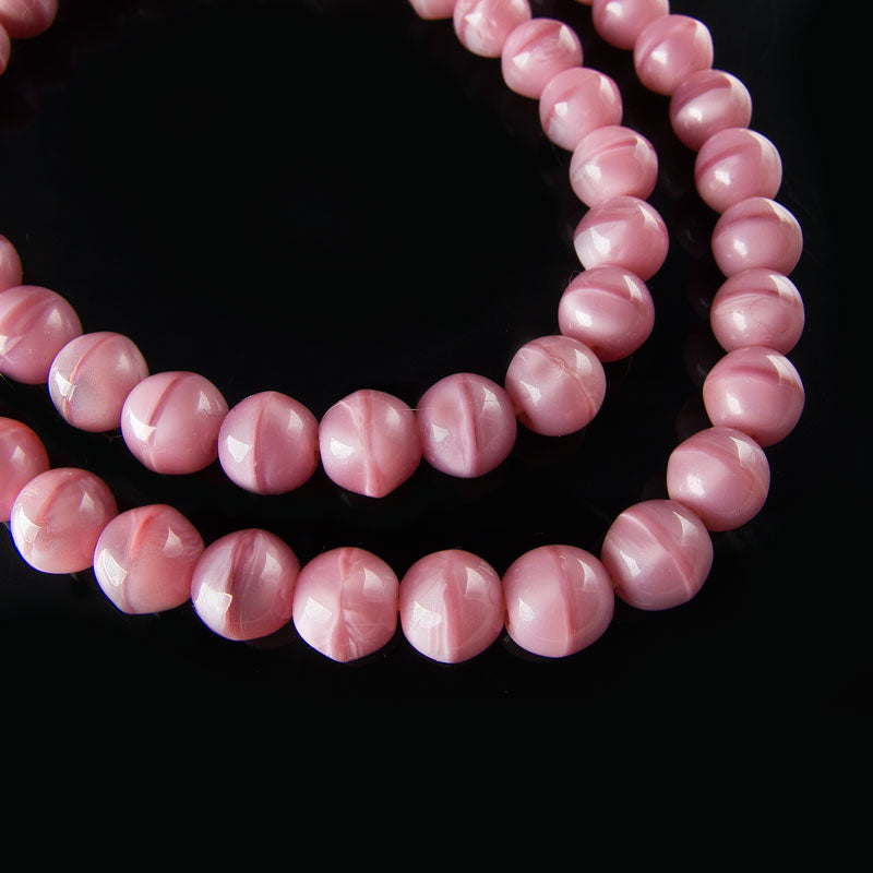 Vintage rose opal rounds with stripe, Czechoslovakia 6mm. Package of 25.