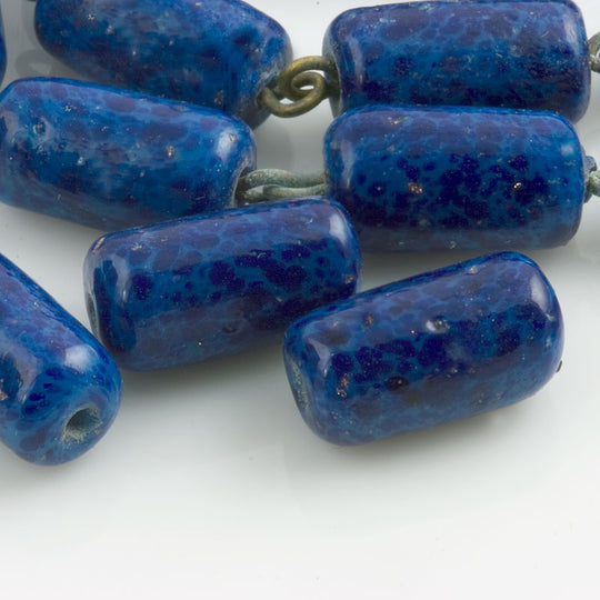 Lapis Glass Cylinder Beads,on wire. Japan, 14x8mm. Pkg 10. b11-bl-1171