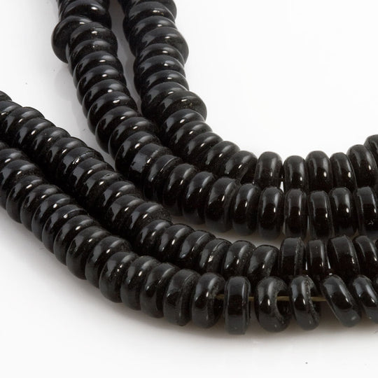 Vintage large hole glossy black heishi disks 2x5mm Czechoslovakia Pkg of 50. b11-bw-1096(e)