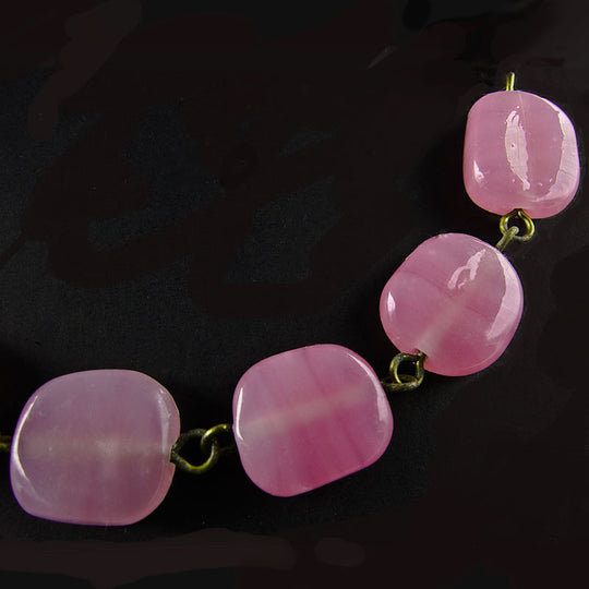 Vintage rose glass flat rounded rectangles, Japan, 14x12x6mm. Strand of 10. b11-pp-1035