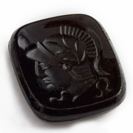 Warrior Intaglio Cabochon, black glass. Czechoslovakia. 16x14mm , 2 pieces. b5-741