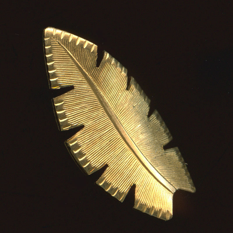Vintage brass philodendron leaf stamping no ring 24x11mm Pkg of 6. 
