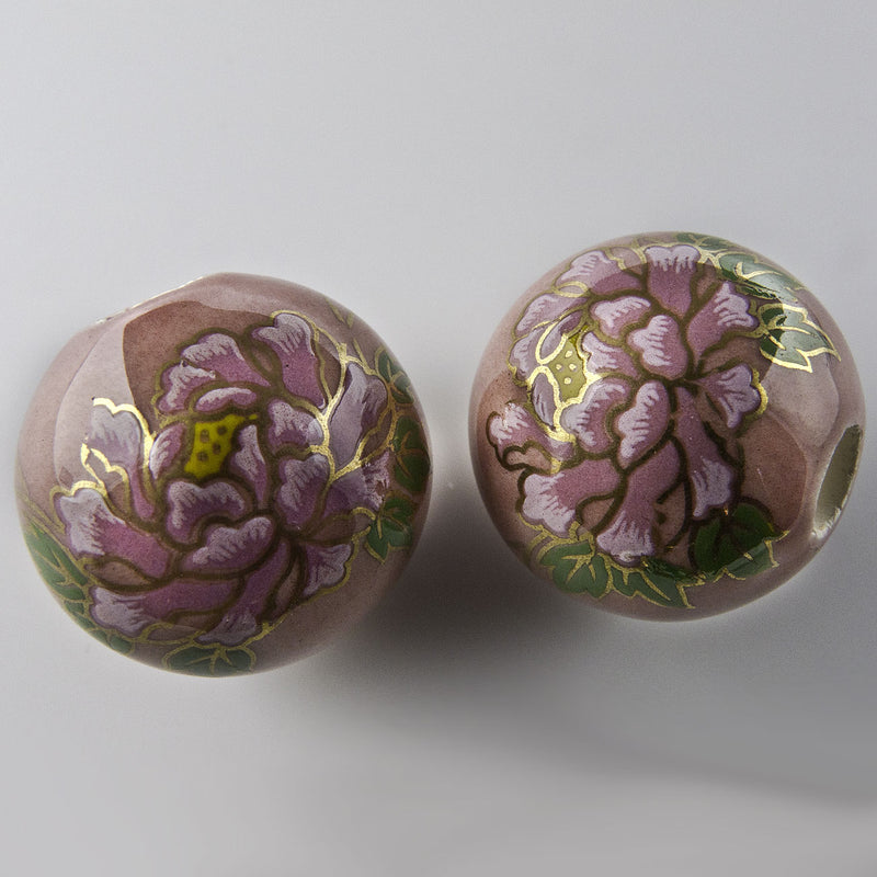 Vintage painted ceramic round,24mm, 6mm hole, sold individually. 