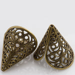 Vintage oxidized brass filigree cone 16x15mm. 2 pcs.