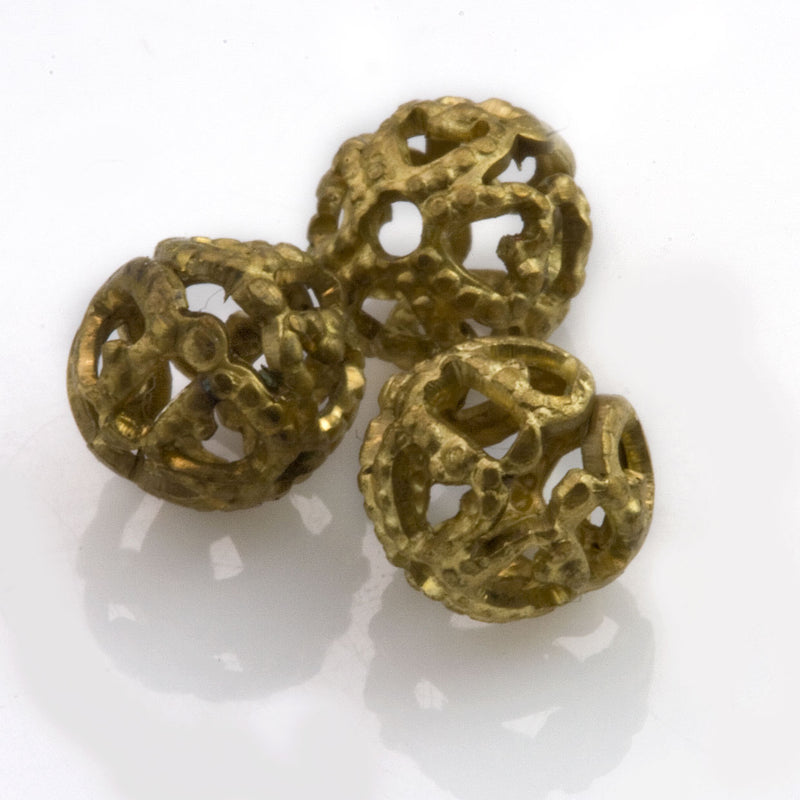 Vintage brass filigree beads, 7-8mm, 10 pcs.