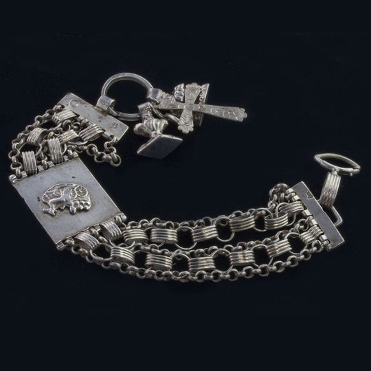 Antique 19th Century Dutch silver bracelet with charms. Hallmarked. j-brvs870
