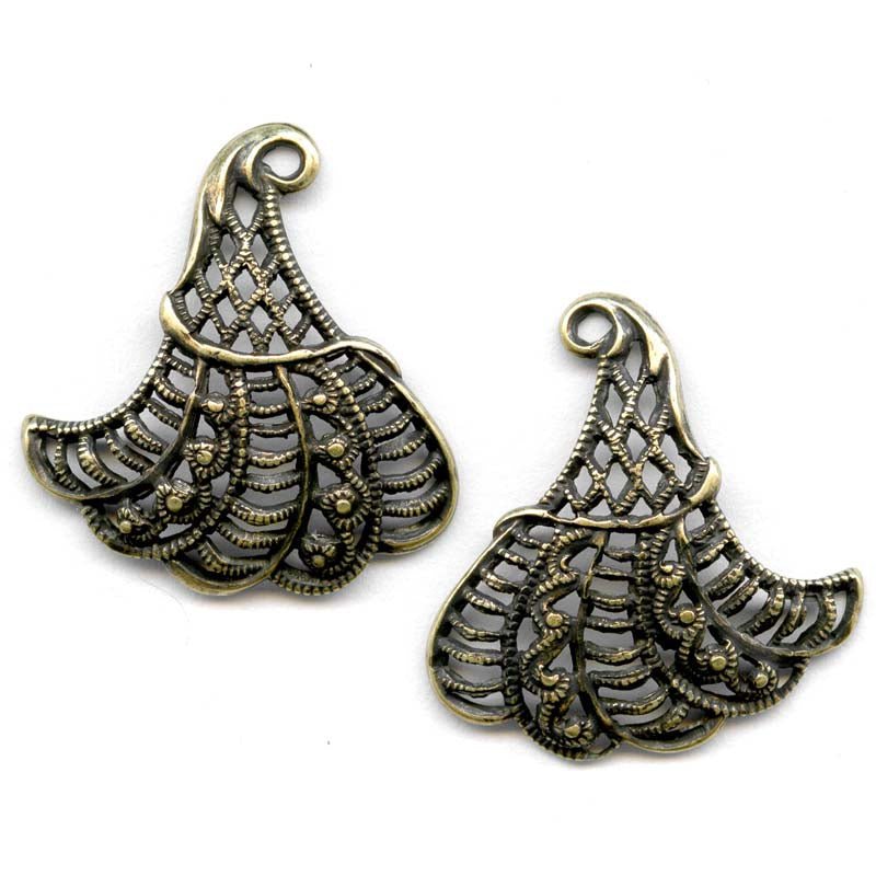 Oxidized yellow brass stamped filigree from Germany 22mm 1 pair.