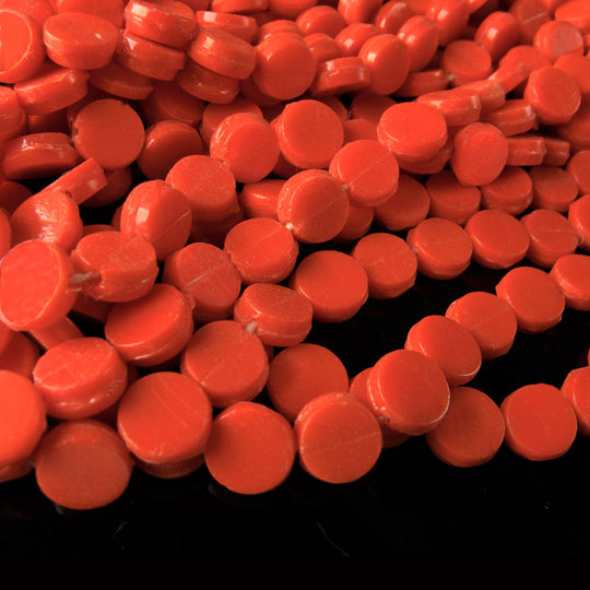 Antique Bohemian persimmon flat tablet nailhead. 5mm. Strand of 23. b11-yo-0963