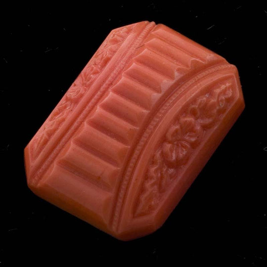Art Deco Floral Ridged Cabochon, coral color glass.Czechoslovakia. Pkg 2. b5-759