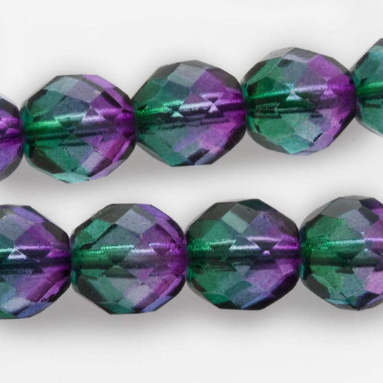 Contemporary Czech firepolished 10mm rounds in emerald and violet. Package of 10. b11-gr-1058(e)