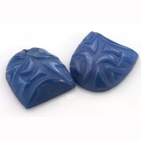 Art Deco Half Oval / Sheild Shaped Cabochon, blue glass. Bohemia. 2pcs. b5-747