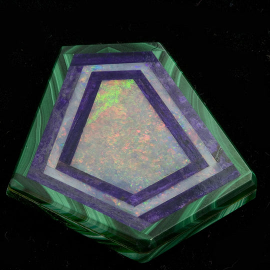 Intarsia Cabochon, opal, sugalite, malachite, kite shaped.  j- pdfn119