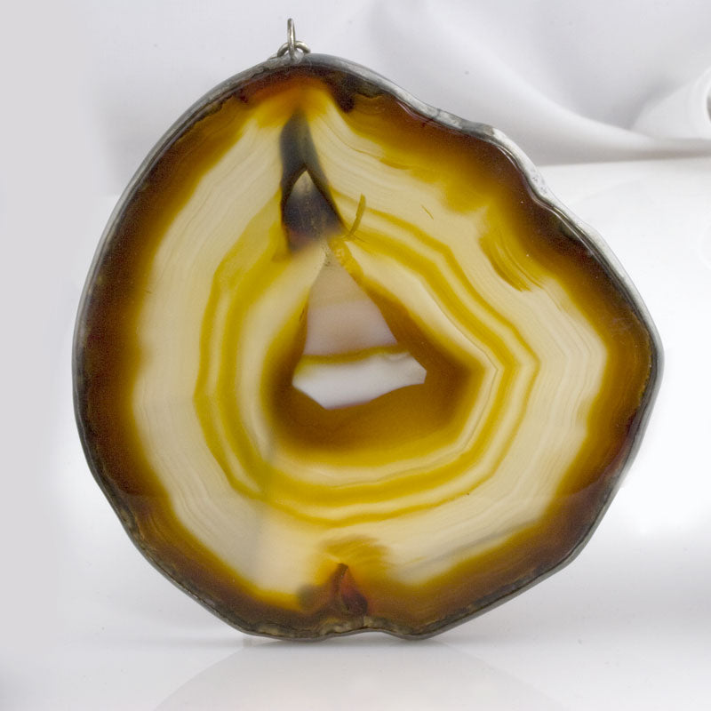 Vintage large banded agate pendant set in sterling silver bezel with bail