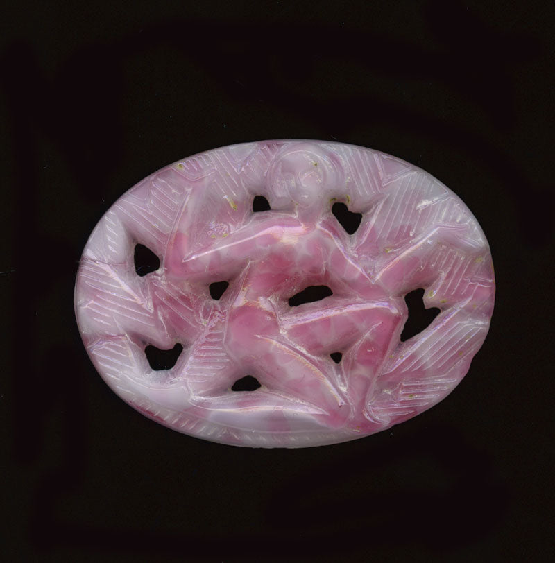 1920s Gablonz molded & pierced glass nude woman cabochon 30x22mm 1 pc.