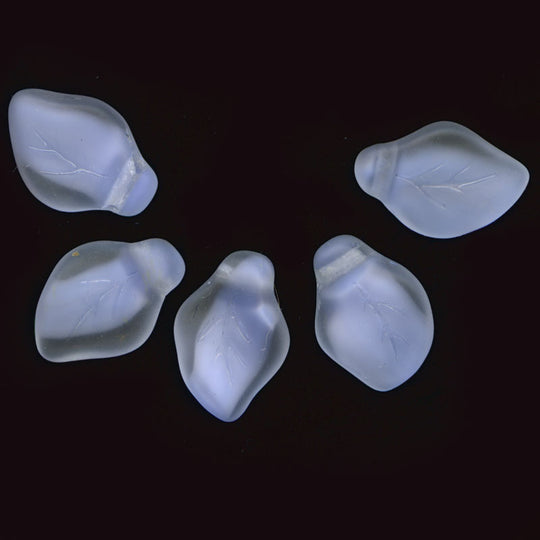 Translucent Blue Opal Glass Leaf Pendant. 12x9mm. Pkg 16. b11-br-0308