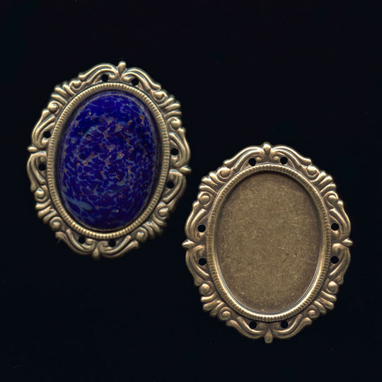 Oxidized brass pendant setting for a 25x19mm cabochon. 1 pc. b9-2090(e)