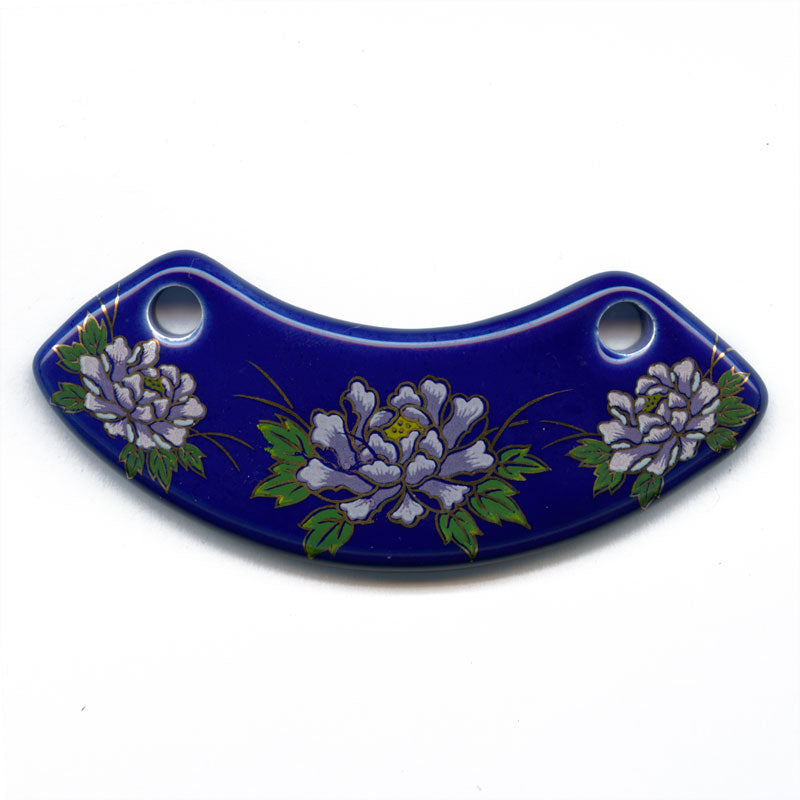 Vintage painted ceramic pendant. Floral pattern on blue. 80x25mm