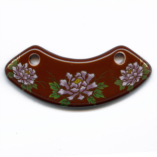 Vintage painted ceramic pendant. Floral pattern on dark brick red. 80x25mm. B2-479(e)