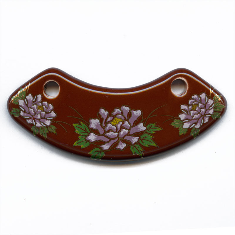 Vintage painted ceramic pendant. Floral pattern on dark brick red. 80x25mm. 