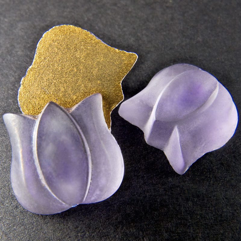 Vintage translucent amethyst matte glass tulip. 12x12mm. Foiled flat back. West Germany. Pkg of 2.