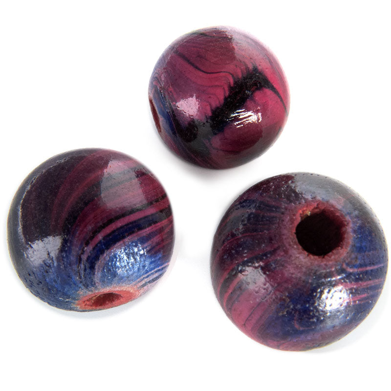 Vintage painted wood round beads, 13mm 12 pcs