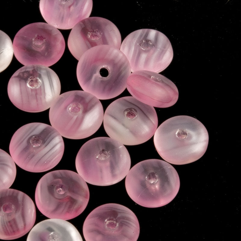 Viintage glass spacer disks in in swirls of pink and milky white 6x2mm 50 pcs.