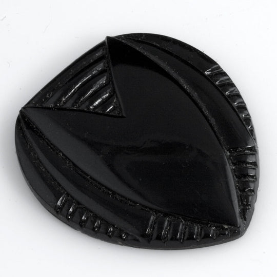 Art Deco Cabochon, black jet glass, flat back. Czechoslovakia. 34x29mm. 1 pc. b5-799