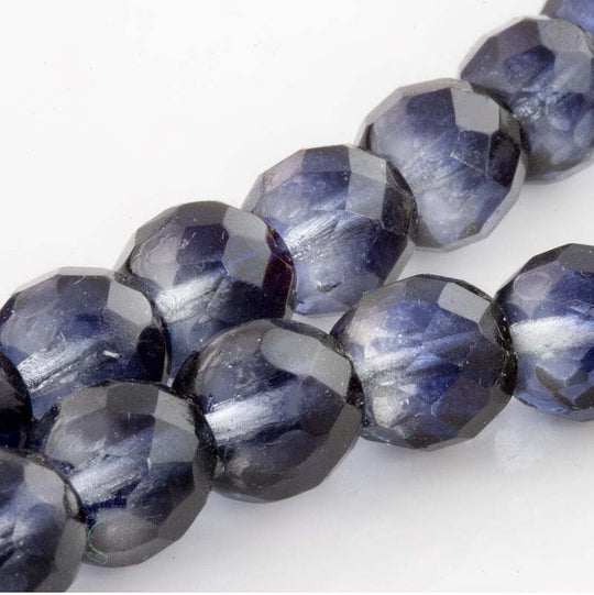 Fire polished faceted 2-tone rounds of clear crystal and dark sapphire. 10mm. Contemporary Czech republic. 10pcs. b11-bl-1192