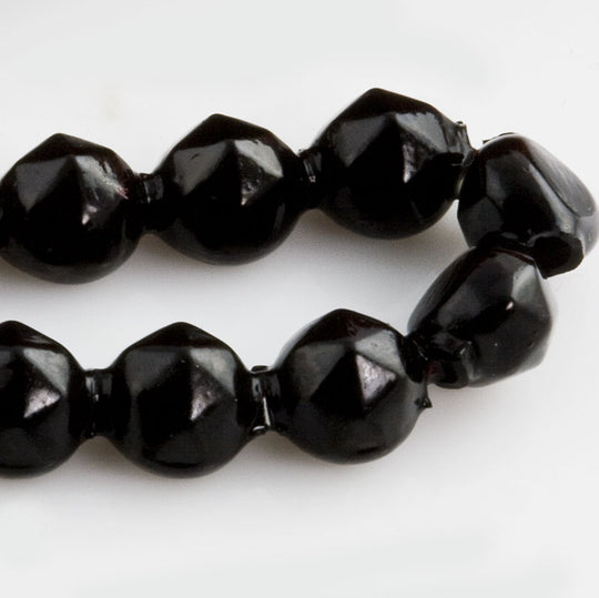 Antique Bohemian nailhead beads, hollow jet glass faceted 7mm strand of 24. b17-186