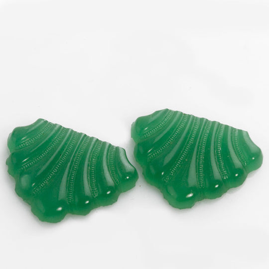 Green Fan, glass cabochon, Art Deco. Czechoslovakia 17x14mm. 4 pcs. b5-822