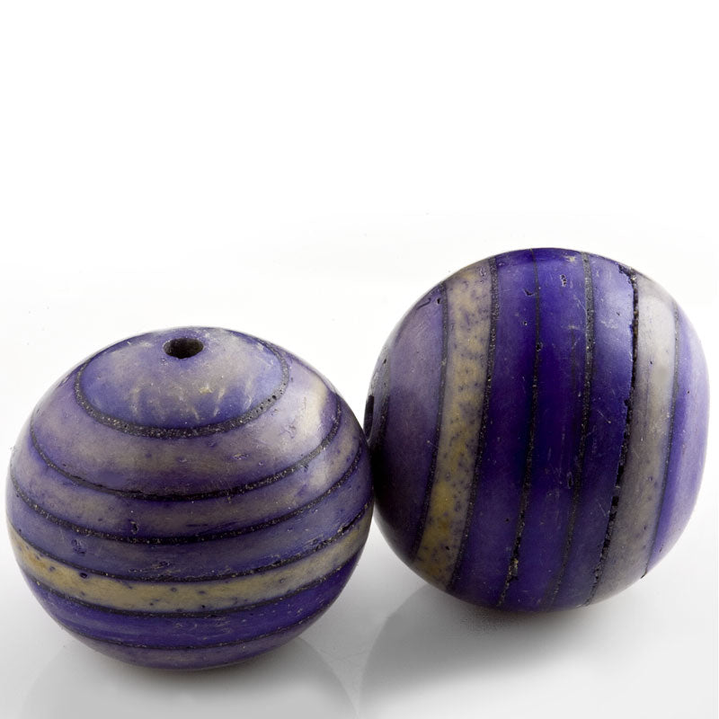 Vintage laminated wood beads in purple and tan 25mm 1 pc