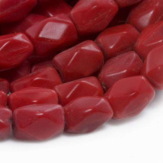 Vintage pre-WWII Czech lipstick red faceted glass ovals, 9x5mm, 10 pcs. b11-rd-0847(e)