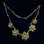 Vintage silver vermeil filigree flower link necklace. j-nlvs741