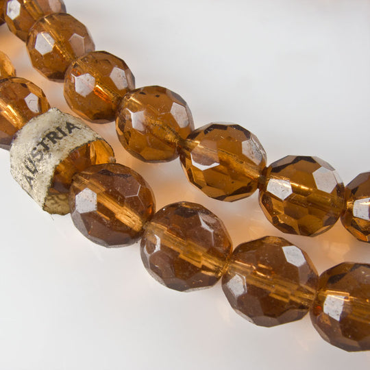 Vintage Austrian faceted cognac glass rounds, 10mm, Pkg of 10. b11-br-0795(e)