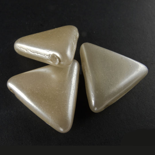 Pearlized Glass Triangular Pendant, off white. 18x16mm Pkg 2. b11-pr-0145