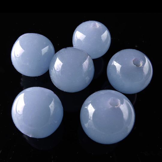 Vintage glowing blue chalcedony glass rounds. 10mm. Japan. Pkg of 8. b11-bl-1153-1(e)