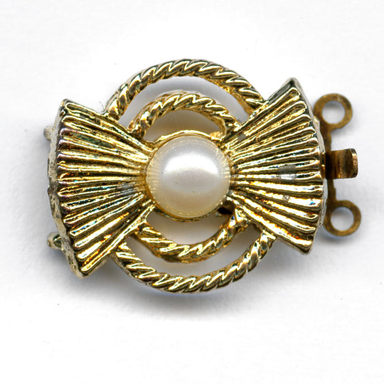 Vintage 2 strand goldtone with pearl box clasp, 19x14mm, 1 piece. b8-261(e)