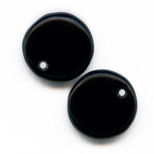 Glossy Black Glass Disk Pendants, 8mm. Czechoslovakia. Pkg 50. b11-bw-1083